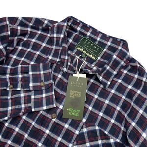 Jachs New York Mens 2XL Flannel Shirt Navy Blue Red Plaid Long Sleeve NWT